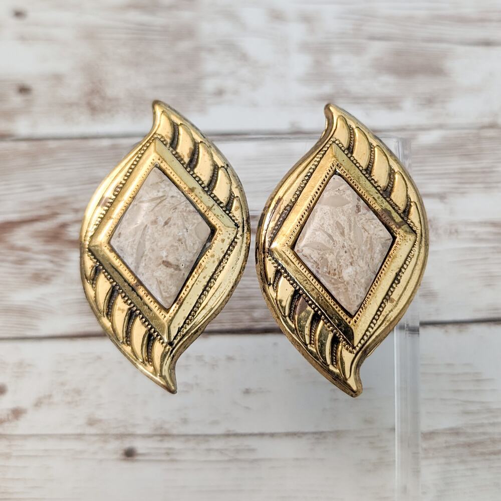 Vintage Clip On Earrings - Large Statement - 2.25" - Stains To Front